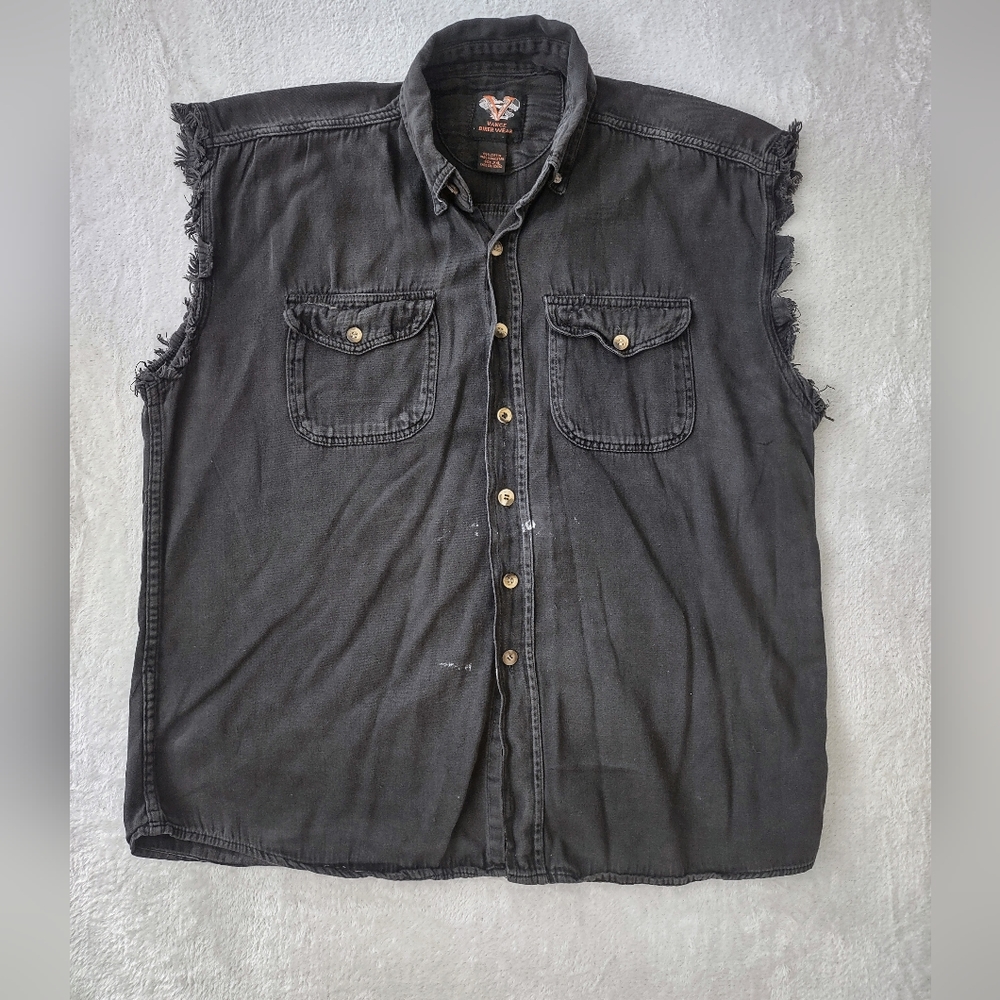 VANCE Biker Wear Men's Black Vertical Sleeveless button up Shirt Size 2XL